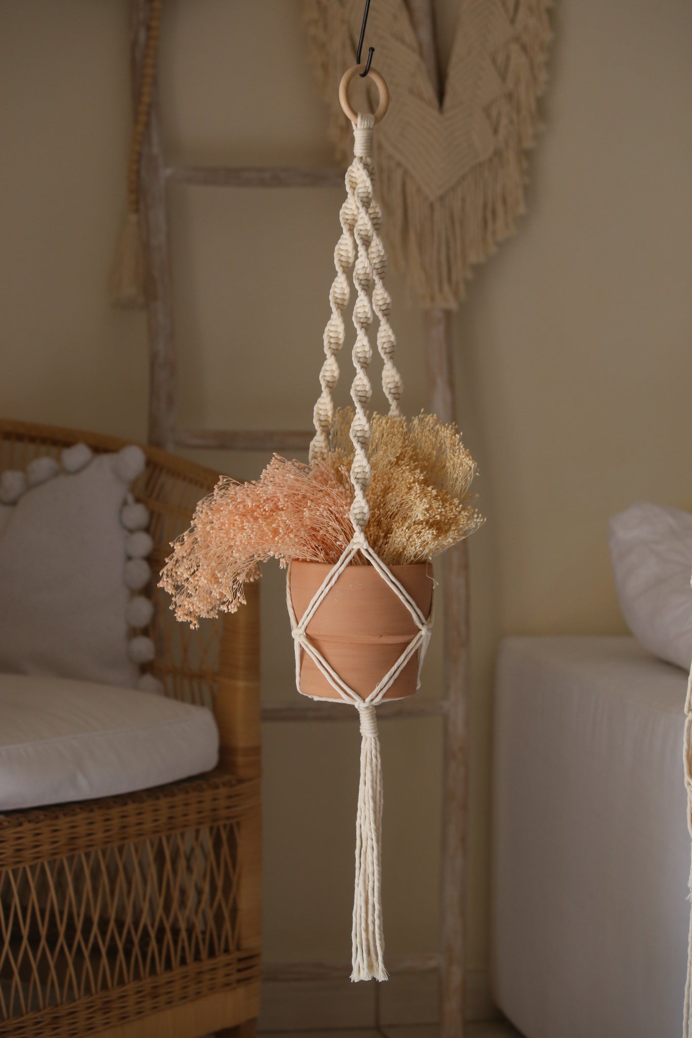 6mm macrame plant hanger MACRAME PLANT HANGER 3 BRANCHES – Cactus and Macrame Traditional Handicraft